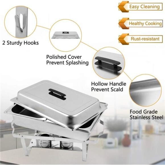 8 Quart Chafing Dish Buffet Set, NSF Stainless Steel Catering Serve Chafer - Picture 5 of 7